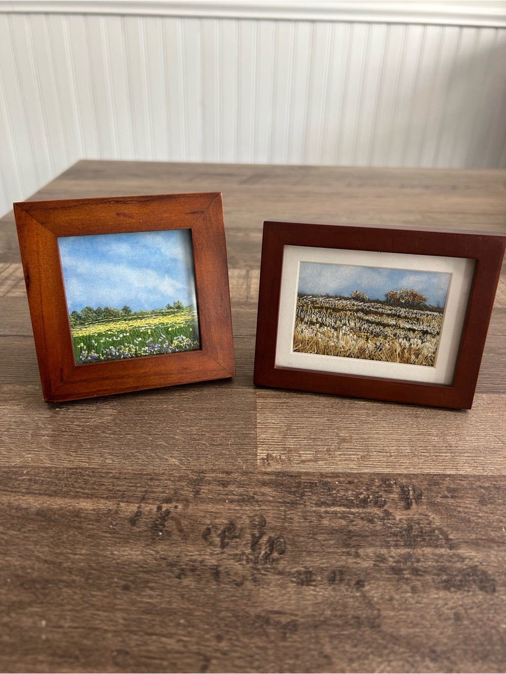Monika Kinner-Whalen Signed Miniature Fibre Art Diptych Set of 2 (2014)